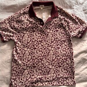 J. Crew Maroon and Cream Floral Polo